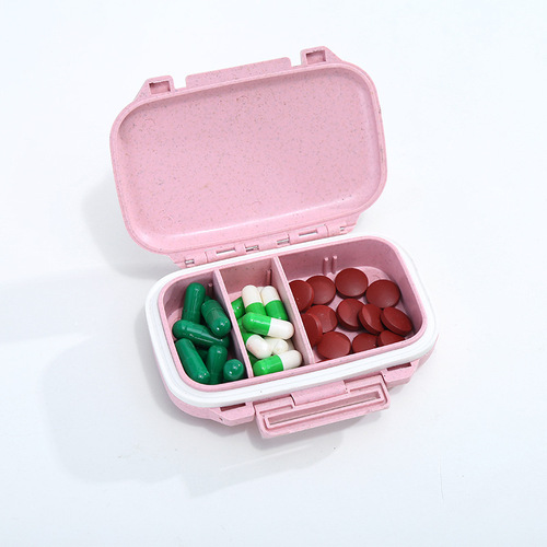 Plastic four-grid pill box portable mini pill box dividing small pill box premium pill box color and logo storage