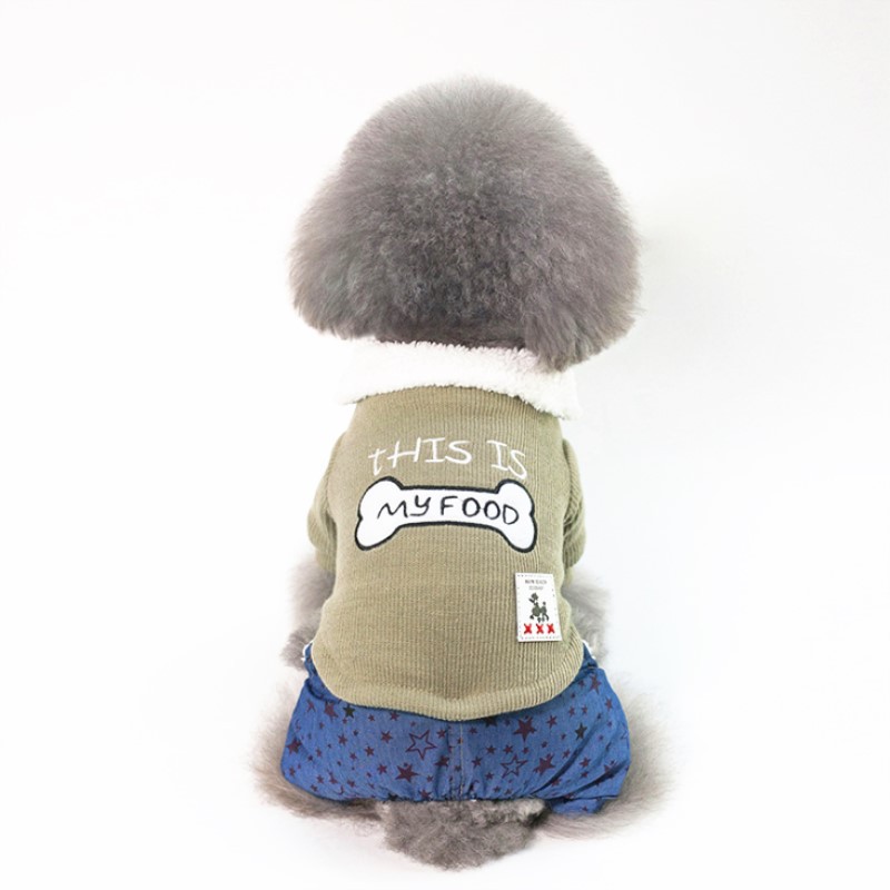Nueva ropa para mascotas cómoda moda cálida engrosada hueso bordado de cuatro patas ropa de algodón acolchado ropa de otoño e invierno para perros