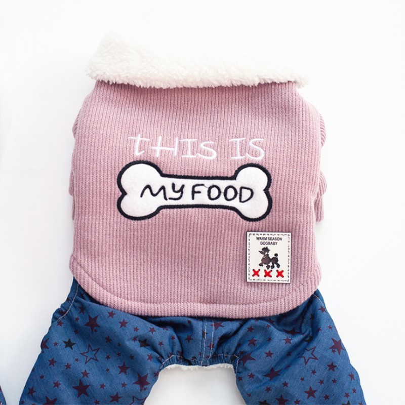 Nueva ropa para mascotas cómoda moda cálida engrosada hueso bordado de cuatro patas ropa de algodón acolchado ropa de otoño e invierno para perros