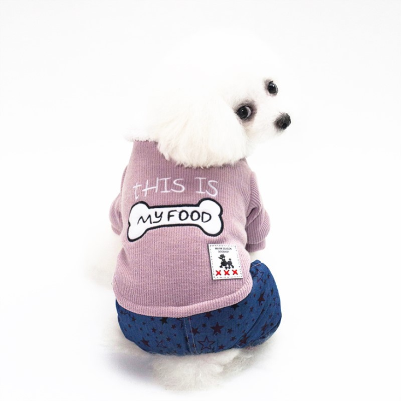 Nueva ropa para mascotas cómoda moda cálida engrosada hueso bordado de cuatro patas ropa de algodón acolchado ropa de otoño e invierno para perros