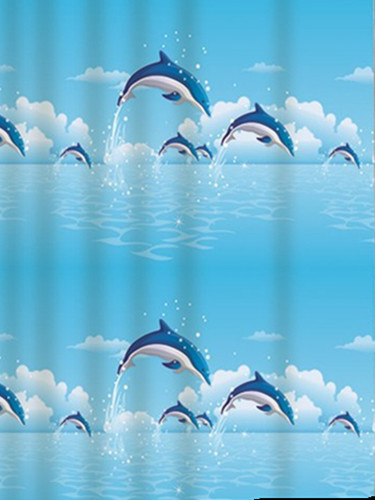 Benmei manufacturer wholesale bathroom curtain bathroom dry and wet separation thickened cartoon dolphin PEVA shower curtain free hook