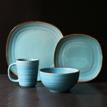 欧美客盘子碗套装欧式家用牛排盘厂家批发沙拉碗创意浮雕陶瓷餐具