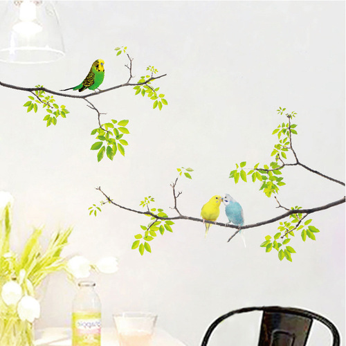 Manufacturer wholesale new XM309 fresh branch bird wall sticker living room TV sofa background decoration removable