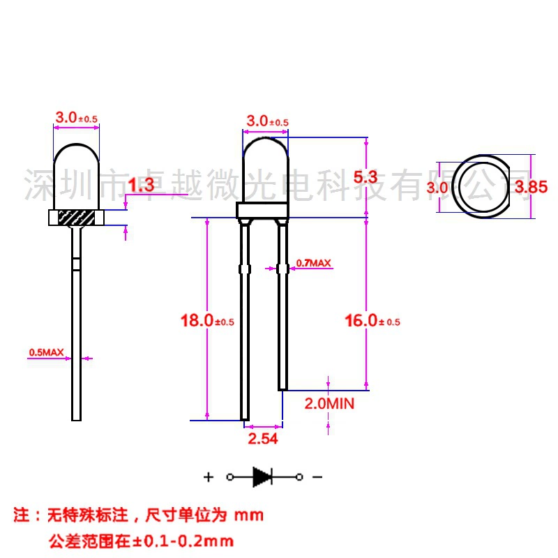 卓越微 LED direct sales F3 green hair emerald green super high bright 3V voltage 3mm round head light glow diode