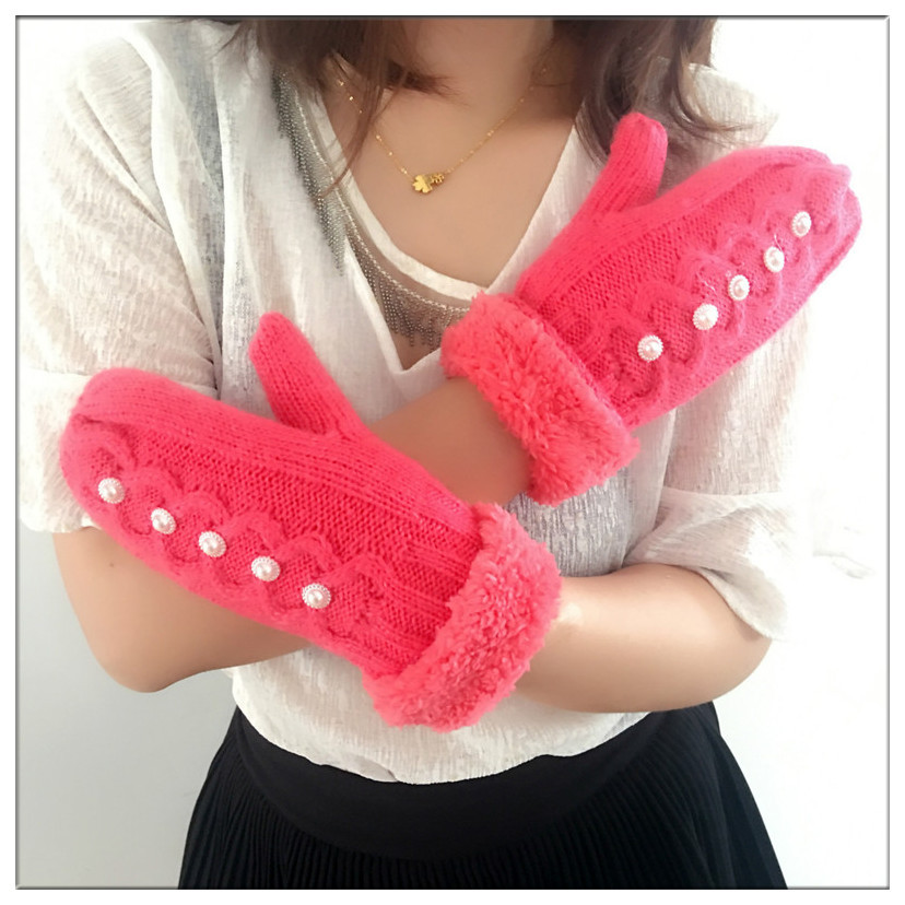 De Punto de fábrica de protección del medio ambiente de fibra acrílica de conexión apuntando perlas de doble capa cómodo forro de terciopelo de algodón guantes calientes para el dibujo y la personalización de la muestra