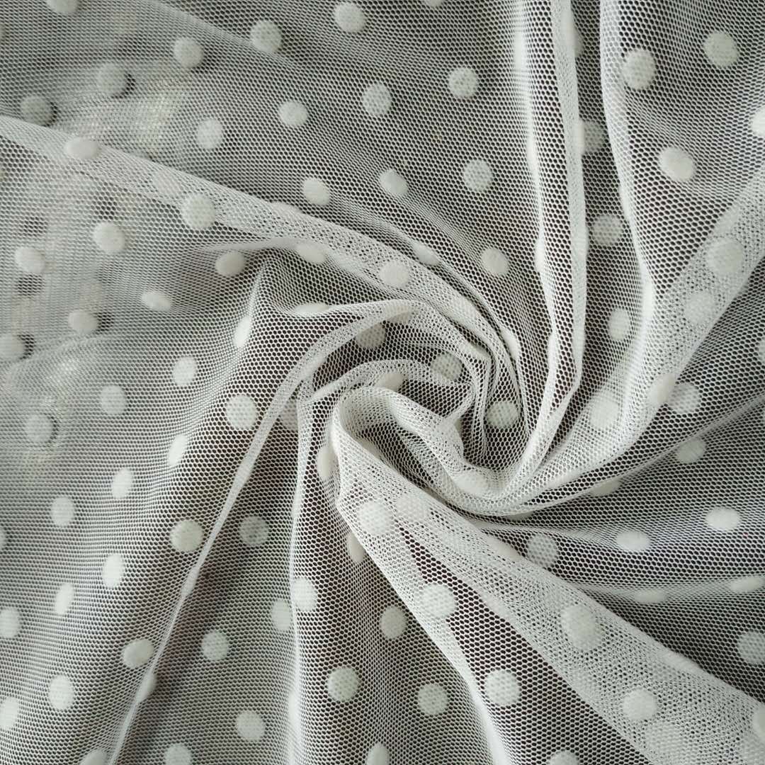 植绒波点网 新款植绒网纱 童装点点面料 女装植绒圆点点布 波点网