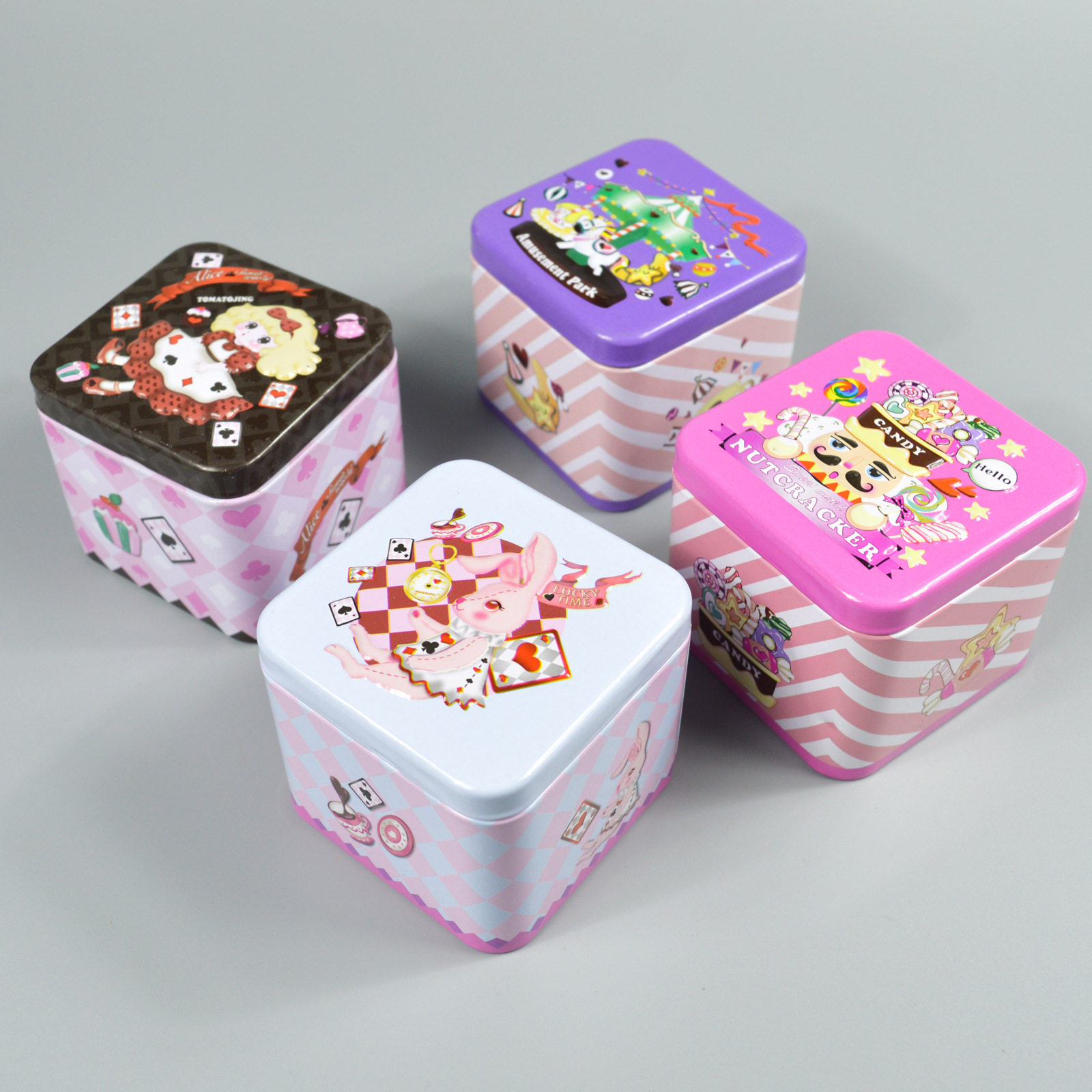 卡通正方形凹凸浮雕铁盒马口铁喜糖盒糖果盒创意皮筋饰品收纳盒