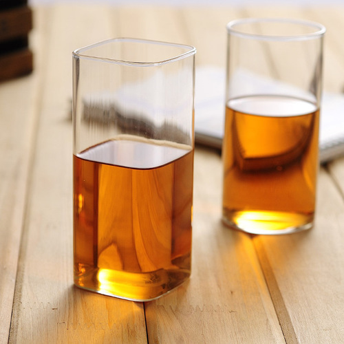 Straight square transparent glass water cup high temperature resistant flower tea cup ins style household candle aromatherapy single layer tea drinking cup