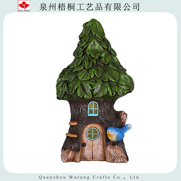 House on a Wooden Base, Resin Garden Fairy House Ornament, Home Decoration, Handmade Exquisite Creative Micro-Landscape