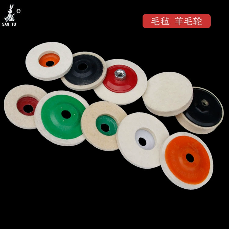 Три колеса из кроличьей шерсти Угловое колесо для полировки шерсти Высокая плотность Тонкая белая зеркальная полировка Шерстяная Подушка Промышленное войлочное колесо