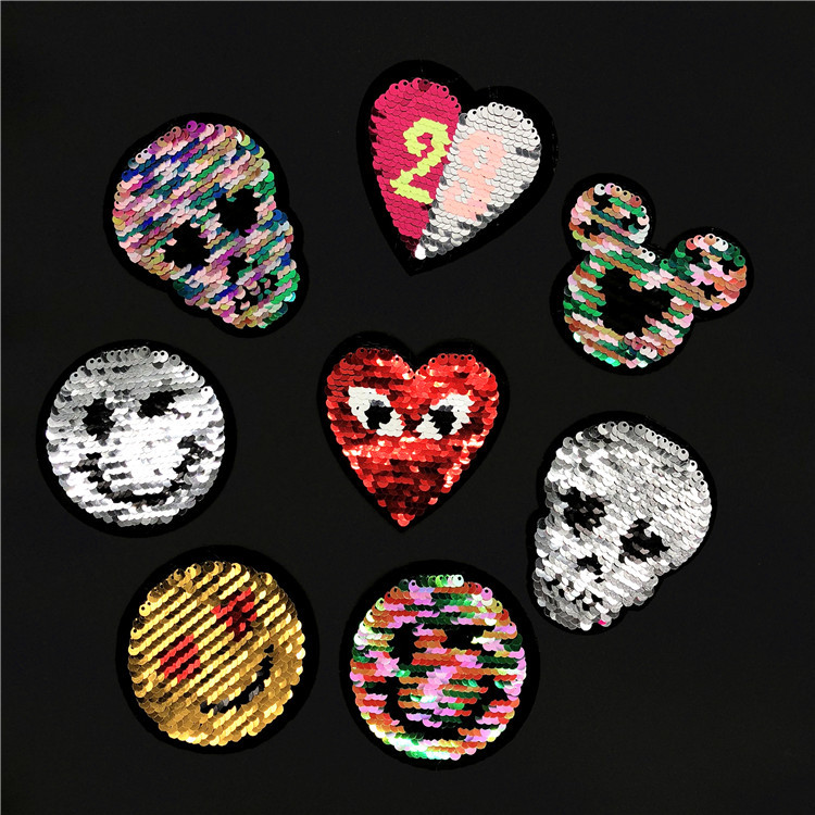 翻片亮片刺绣贴章服装个性装饰辅料电脑绣花补丁贴DIY背胶熨烫贴