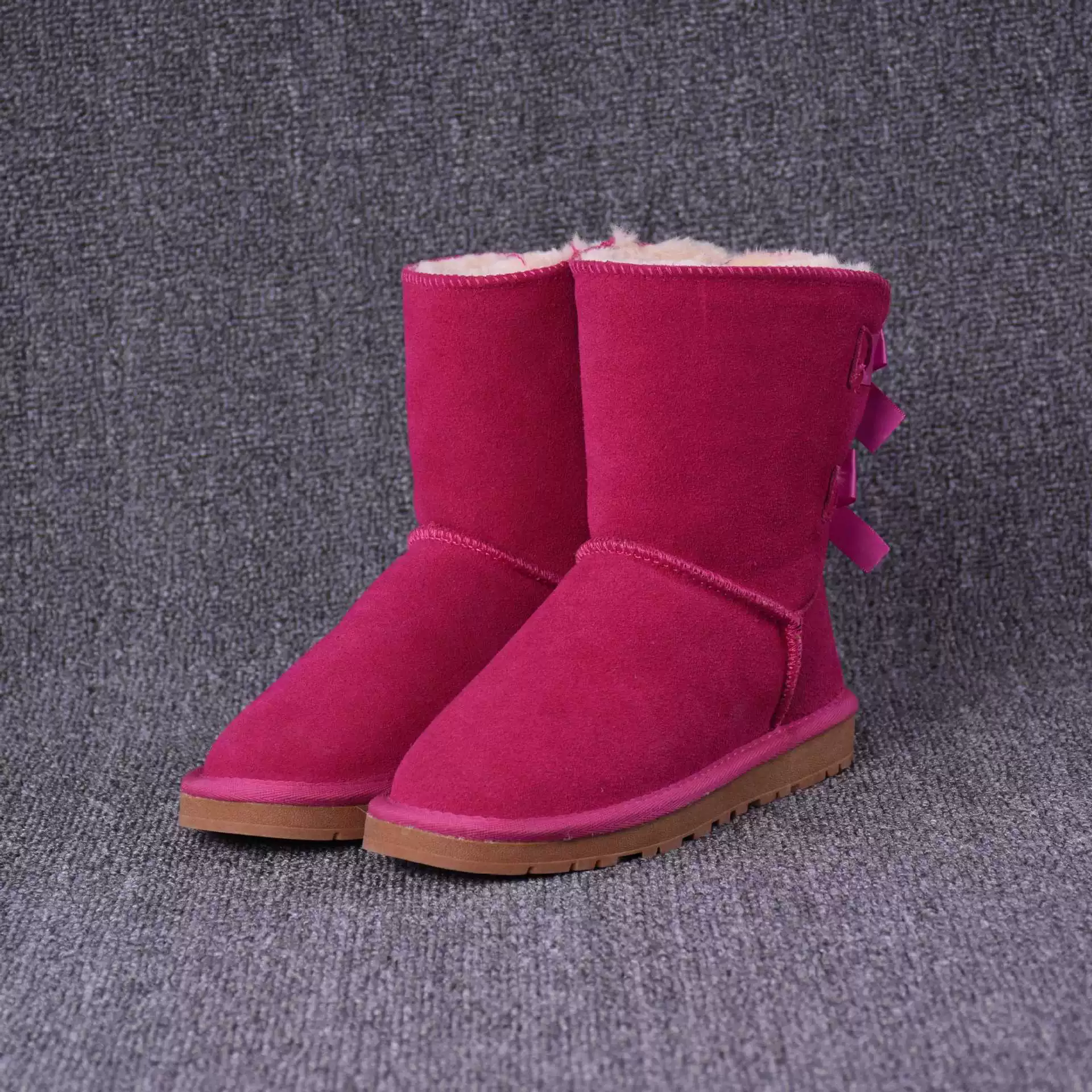 Keep warm boots with bow, wholesale, mid-length, genuine leather, plus size