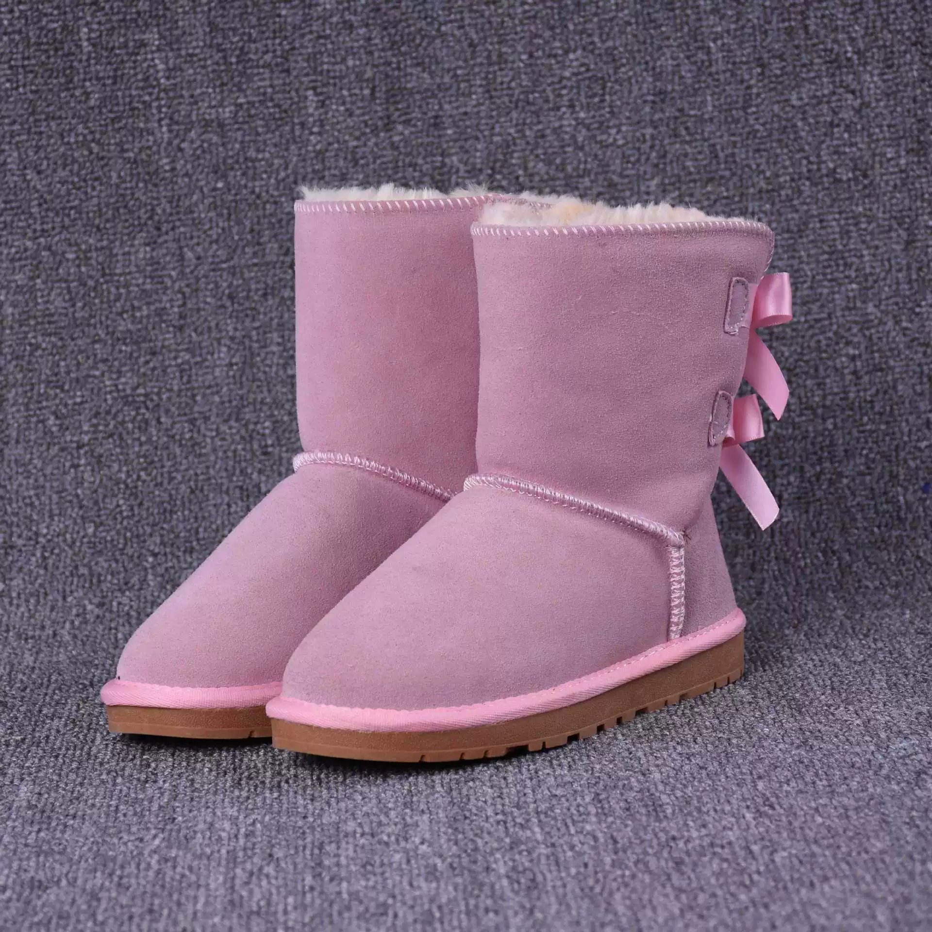 Keep warm boots with bow, wholesale, mid-length, genuine leather, plus size