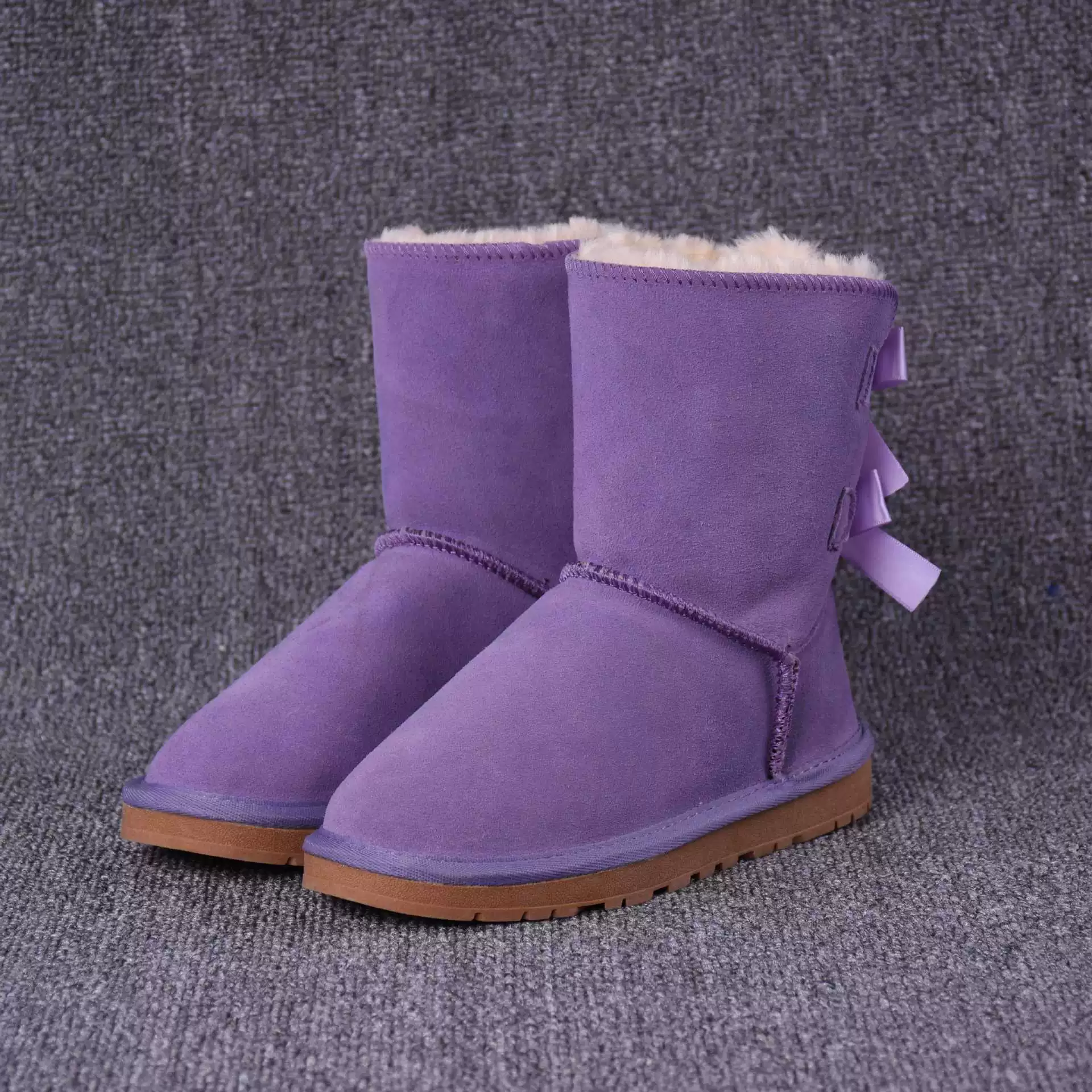 Keep warm boots with bow, wholesale, mid-length, genuine leather, plus size