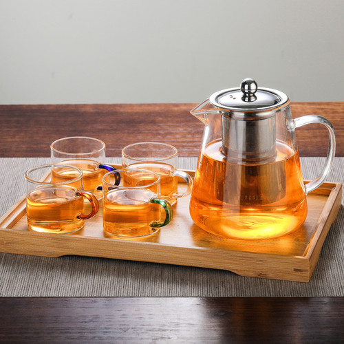 Manufacturer wholesale thickened glass teapot heat-resistant flower teapot teapot stainless steel filter teapot tea set