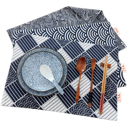 New Chinese style dark blue Western place mat gourmet photo background cloth napkin baking props plaid fabric tablecloth