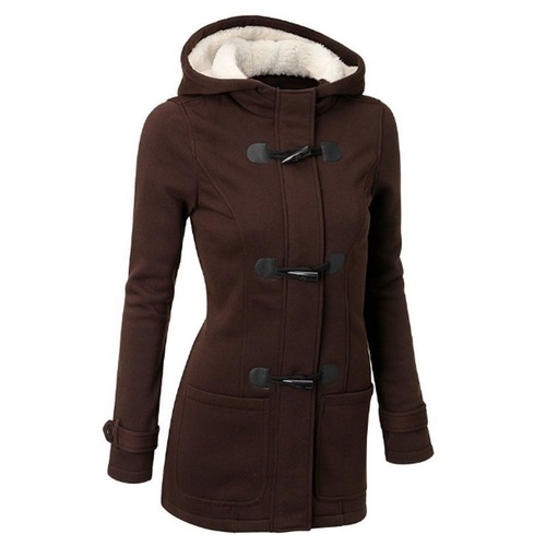 2024 Autumn/Winter Long-Length Coat with Leather Edge and Horn Buttons, Hooded Jacket Sweater, Cotton Warm Coat, Plus Size Women's Cross-Border Bestseller