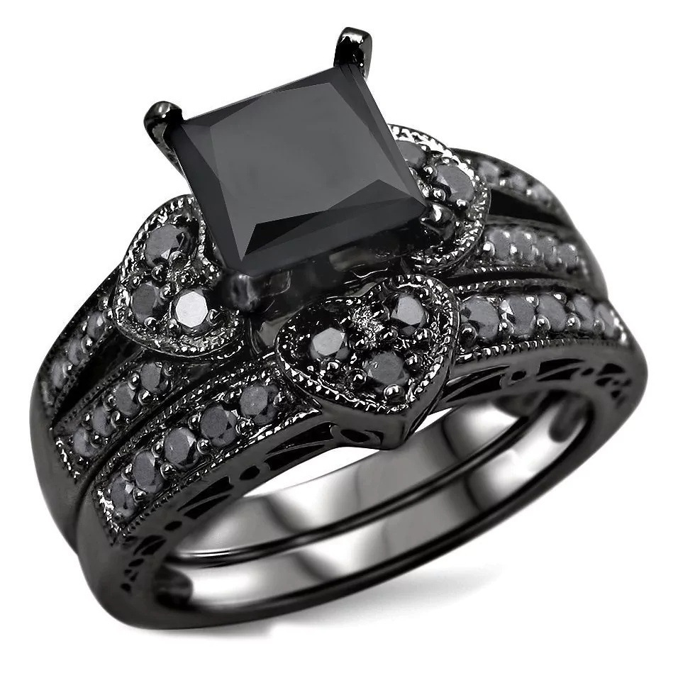 Cross-border AliExpress wish explosive jewelry European and American creative black gold zircon ring ladies jewelry customization