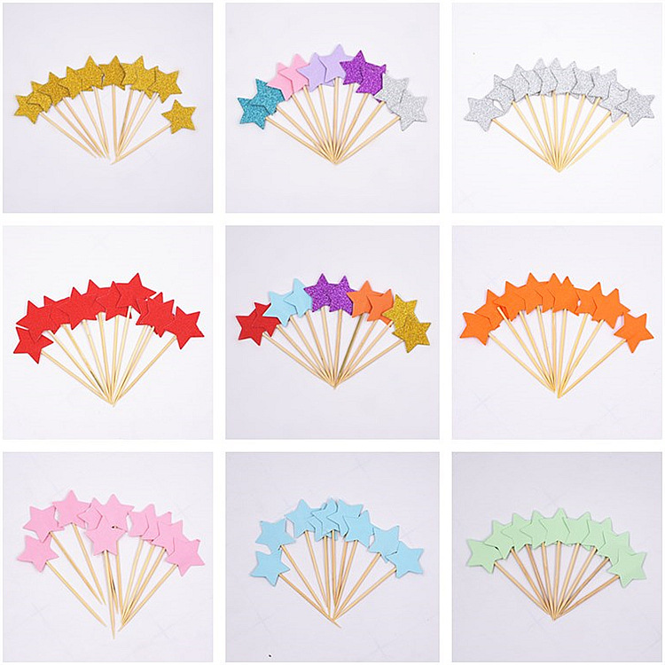 Five-pointed star baking packaging a variety of glitter series cake decoration insert wedding decoration insert 10 pieces