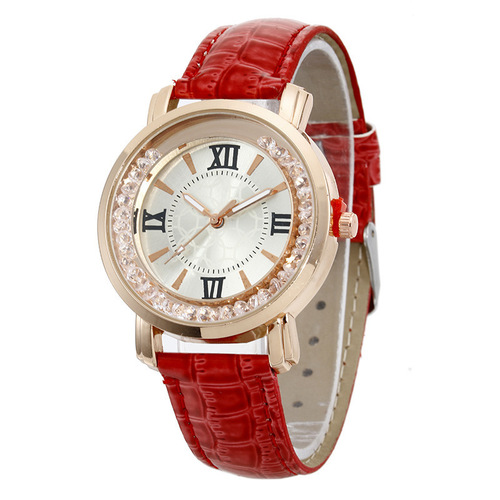 Flowing Diamond Women's Watch, Casual Fashion Lady Quartz Watch with Leather Strap and Night Light