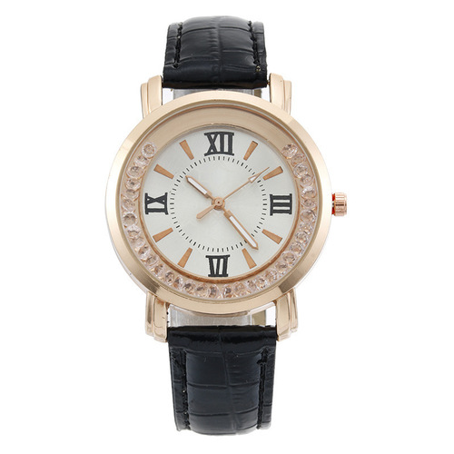 Flowing Diamond Women's Watch, Casual Fashion Lady Quartz Watch with Leather Strap and Night Light