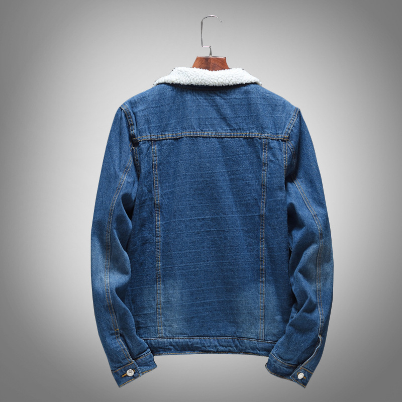 Herrenbekleidung Herren Winter Lammfell Blau Jeansjacke Slim Fit Langarmjacke Plus Samt Denim Top Jugend_voghion.com