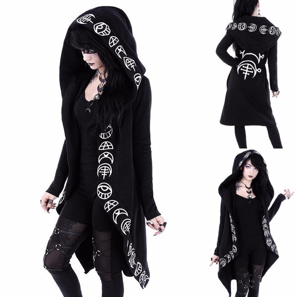 Women's Punk Moon Print Long Sleeve Cardigan Long Sweater