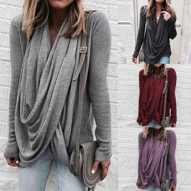 Ebay AliExpress Свободная элегантная Длинная тонкая футболка с нерегулярным воротом с воротом