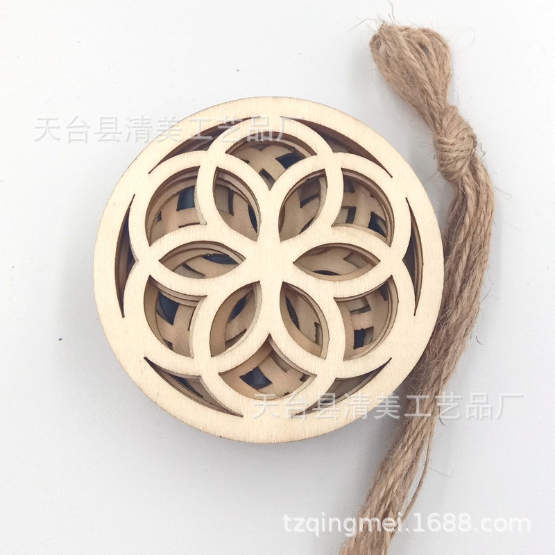 Nuevo colgante de Navidad, colgante, color de madera de bricolaje, hoja de madera tallada, hoja redonda para el hogar, pieza colgante, hoja de madera, artesanía