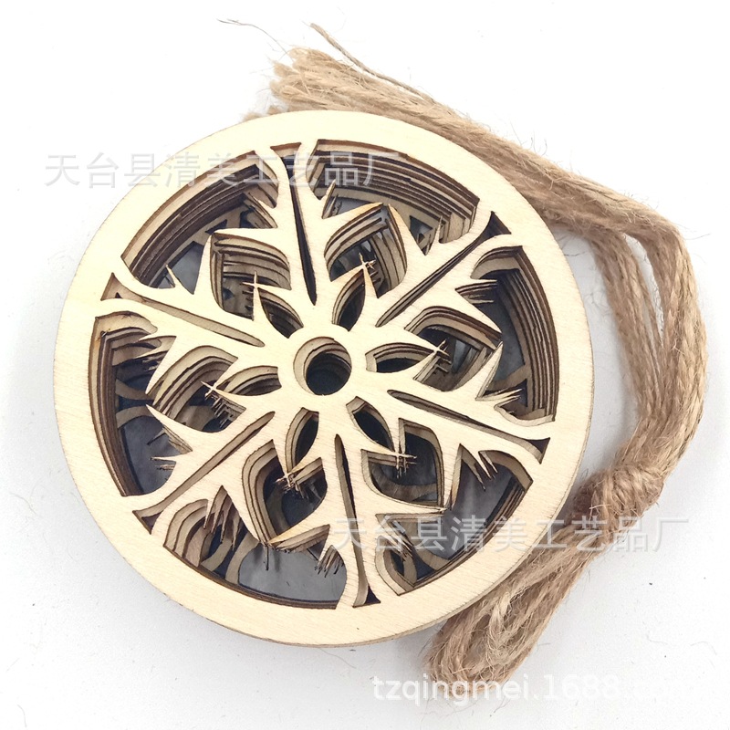 Nuevo colgante de Navidad, colgante, color de madera de bricolaje, hoja de madera tallada, hoja redonda para el hogar, pieza colgante, hoja de madera, artesanía