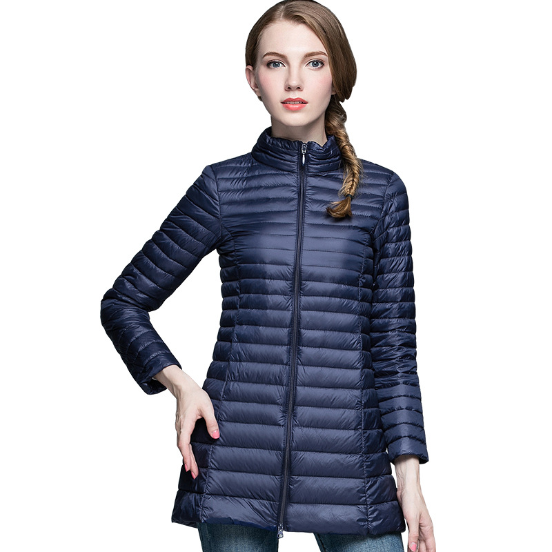 Women's Down Coat Long Slim Fit Lightweight Stand Up Collar_voghion.com