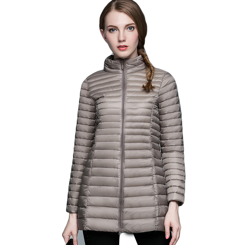 Women's Down Coat Long Slim Fit Lightweight Stand Up Collar_voghion.com