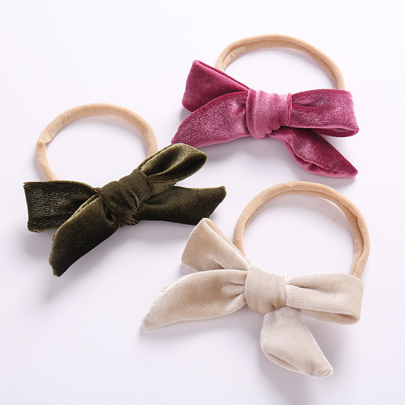 Super Soft Korean Velvet Baby Bow Nylon Hair Band Multicolor Baby Cute Little Butterfly Seamless Headband Birthday