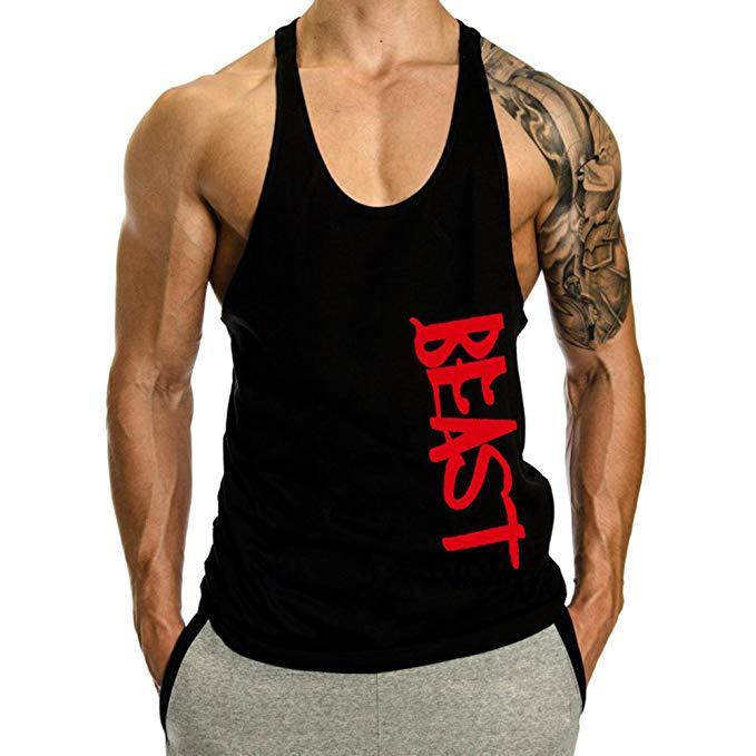 New AliExpress Amazon Men's Bodybuilding Fitness BEAST Sport Letter Print Vest Cotton