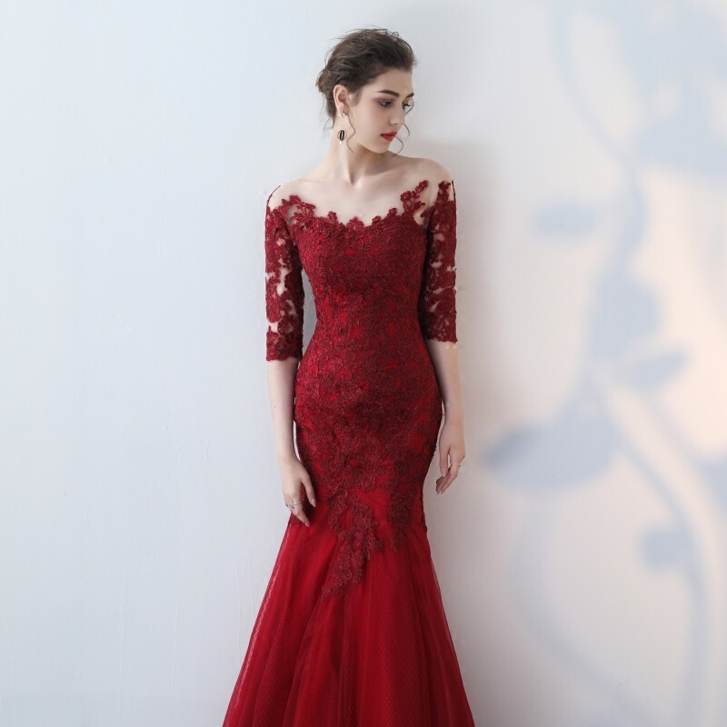 Evening Dress 2026 Off-Shoulder Wedding Toast Dress Slimming Host Banquet Fishtail Dress Long Prom Dress Evening Dress 2026 Off-Shoulder Wedding Toast Dress Slimming Host Banquet Fishtail Dress Long Prom Dress