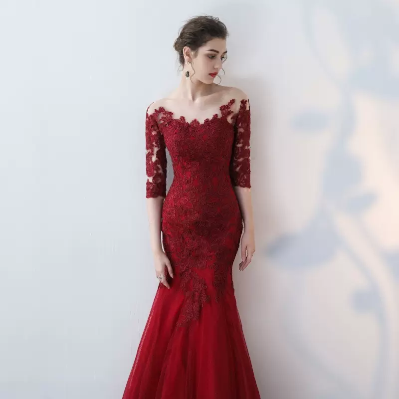 晚礼服2025一字肩结婚敬酒服显瘦主持人宴会鱼尾礼服长款舞会礼服