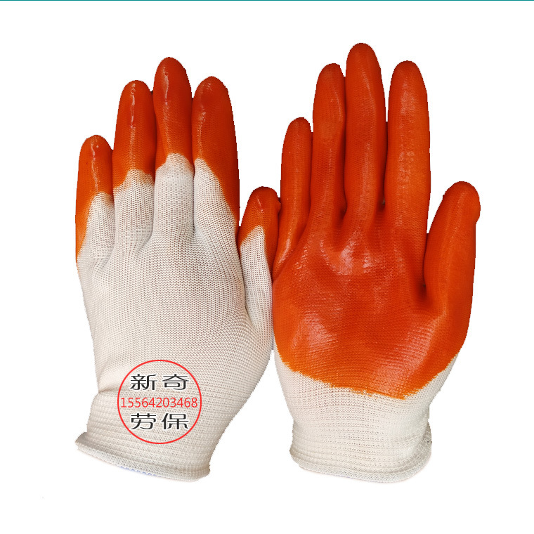 赢手白纱桔pvc浸胶小半挂手套 防滑耐酸碱透气无标胶皮劳保手套
