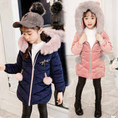 Winter New Girls' Cotton Jacket Korean Style Medium and Large Children Chiffon Fleece Thick Middle-Length Dragonfly Down Cotton Jacket Outerwear Trendy