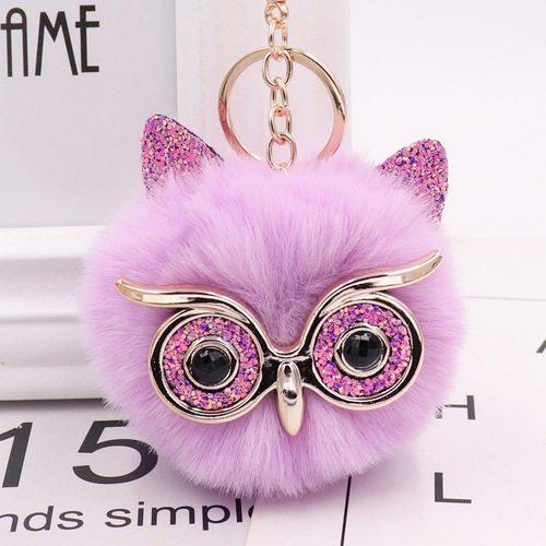 Grete Owl Plush Keychain Imitation Rabbit Fur Ball Bag Pendant Fur Car Pendant Manufacturer Wholesale