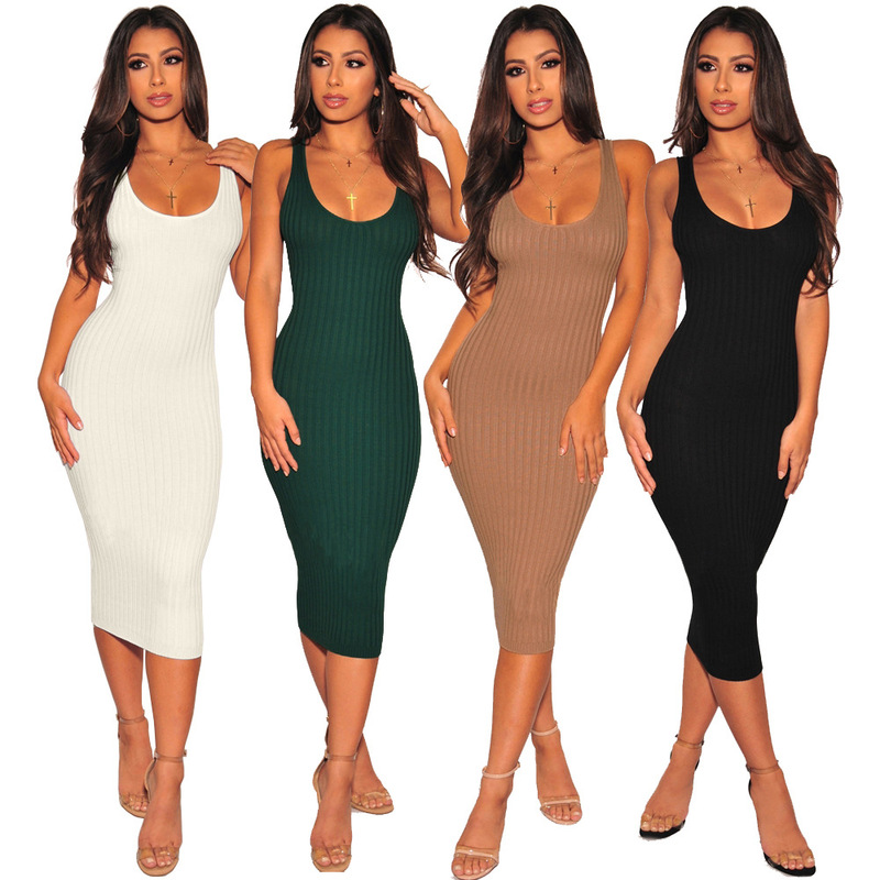 2018 New European and American Sexy Women's Clothing Amazon Fashion Pit Thread Stitching Dress