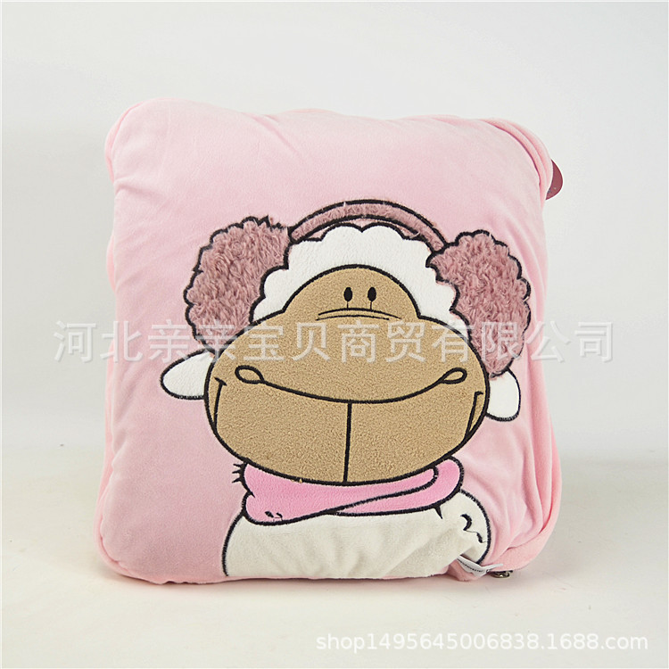 Procesamiento personalizado almohada multifuncional colcha de coral de doble uso mantas de lana de oficina almohada de siesta impresa logotipo