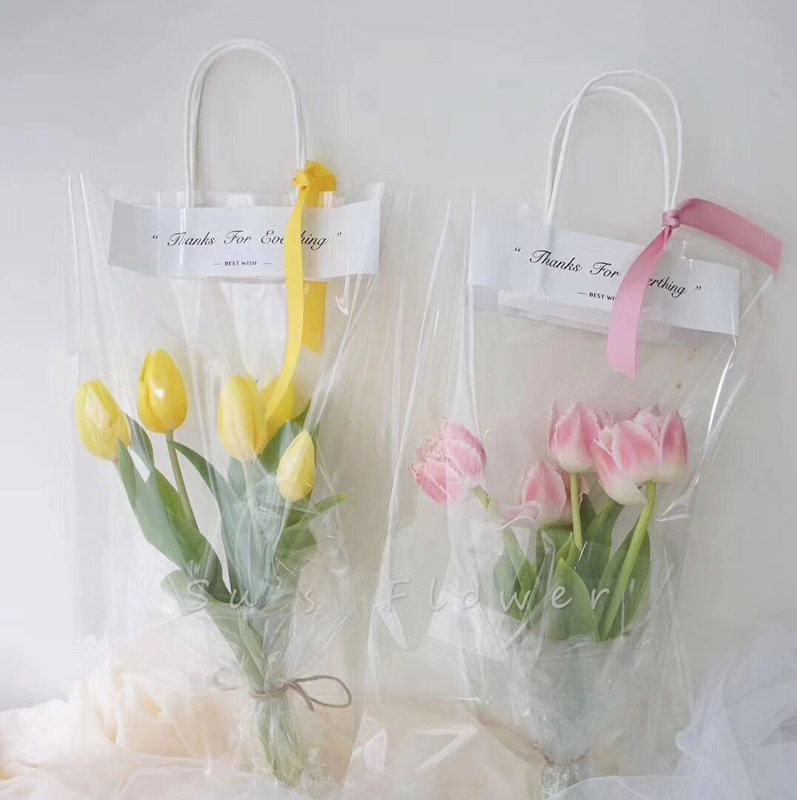 Bolsas de flores transparentes personalizadas bolsas de flores de rosa de moda bolsas de regalo de flores al por mayor