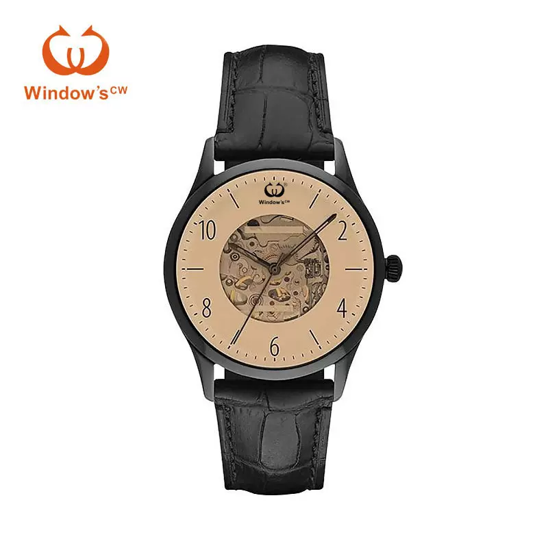 稳达时阿妈妮简约商务不锈钢男士全自动机械手表镂空机械防水手表