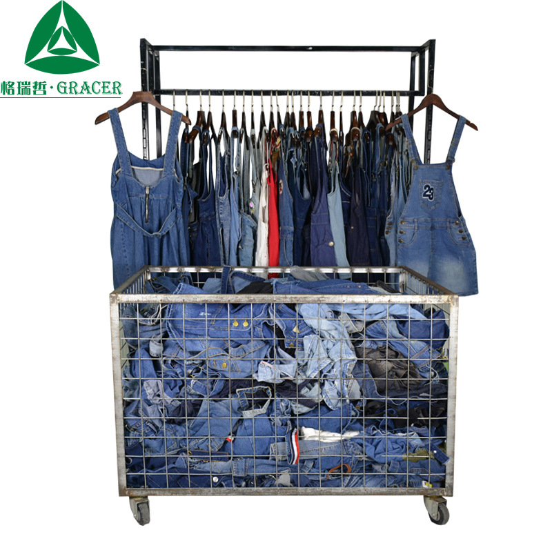 2019夏季杂款牛仔背带裙A5-3手工磨破second hand半身裙低价批发