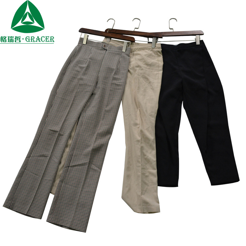浙江大量旧衣服按斤称tropical pants韩版时尚格子宽松旧女西裤