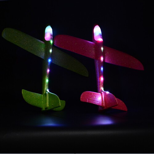 Factory direct sales 48cm hand-thrown luminous aircraft foam double-hole spinner children's stunt anti-fall model aircraft toy