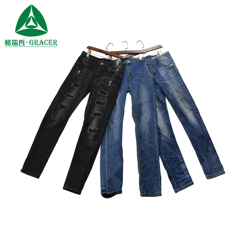 广州厂家按斤称衣服used clothes青春流行做旧磨破休闲男式牛仔裤
