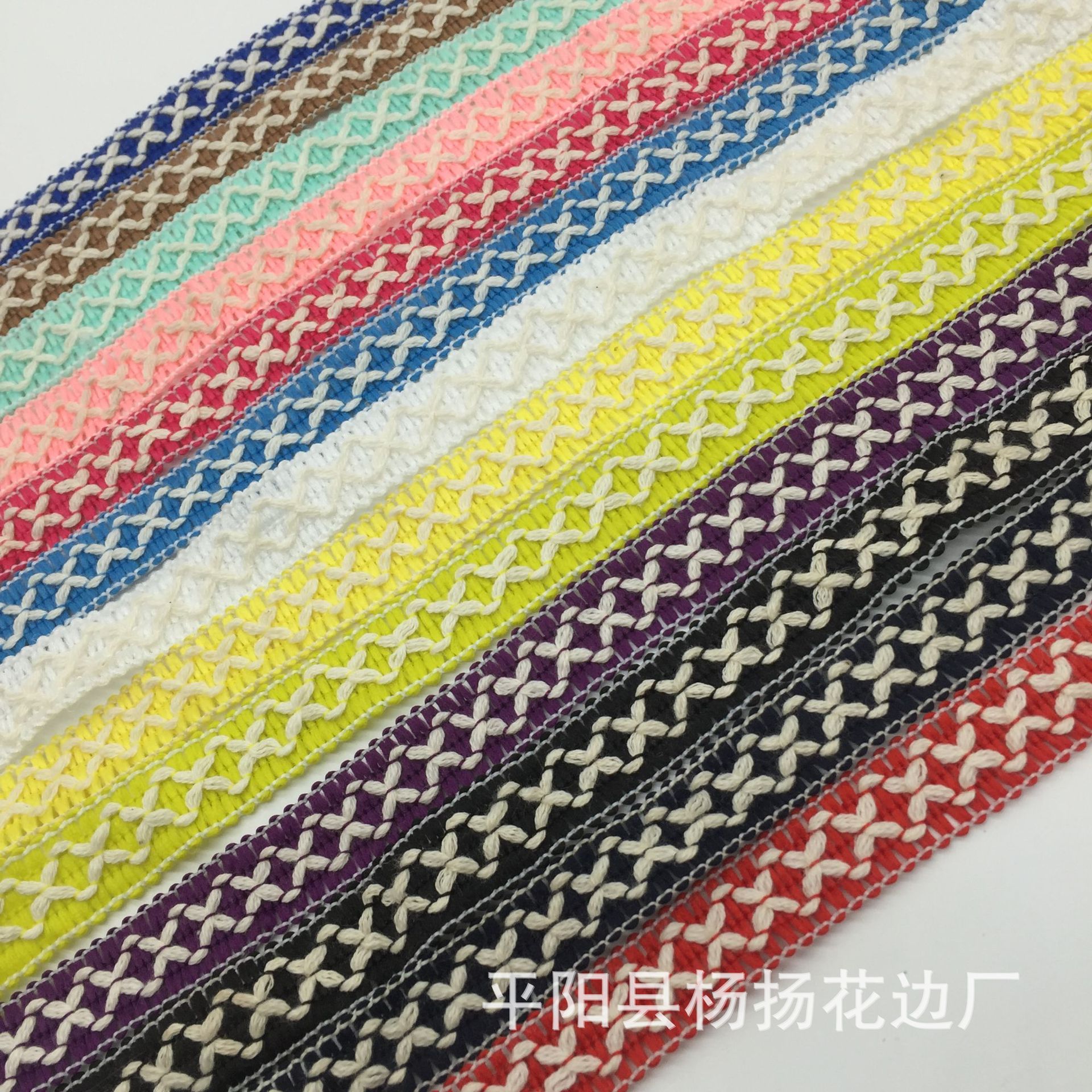 现货批发涤纶彩色方格织带提花民族风花边DIY服装辅料装饰1.5cm