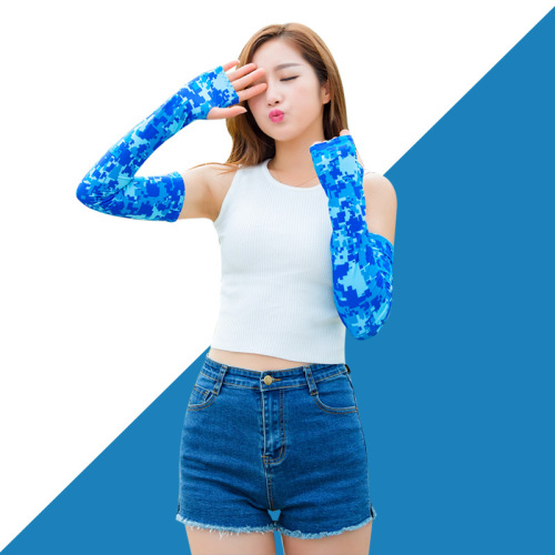 夏季冰丝户外骑行袖套透气迷彩运动套袖摩托车自行车防晒露指护袖