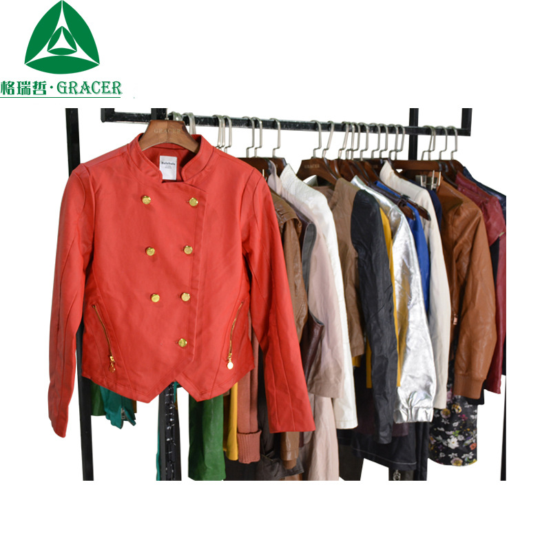 2019年旧衣服直销加勒比海A50时尚潮街头立领折裥贴袋旅游皮衣